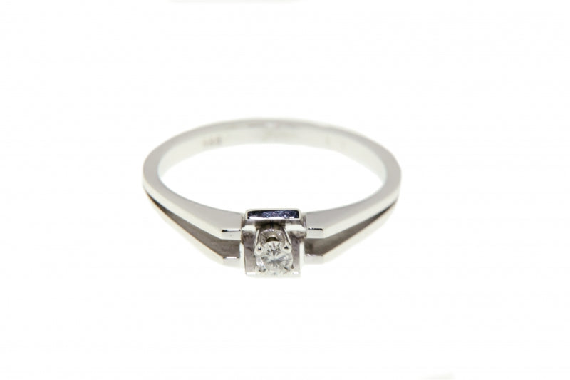 Occasion 14 karaat witgouden ring met briljant geslepen diamant