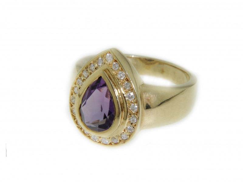 Occasion 14 karaat gouden ring met amethist en diamant
